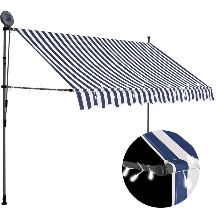 Sisäänkelattava markiisi ledillä 300 cm sinivalkoiset raidat_1