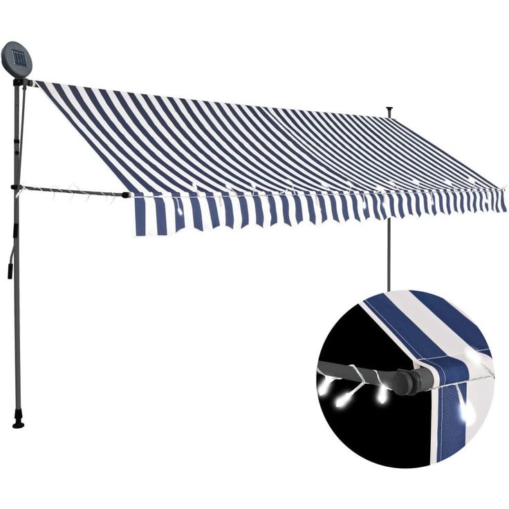 Sisäänkelattava markiisi ledillä 350 cm sinivalkoiset raidat_1