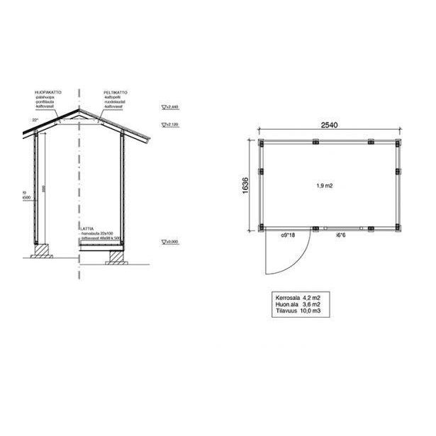 Elementtivarasto Aarni E2b, 2540x1640mm, 4.17m², puuvalmis
