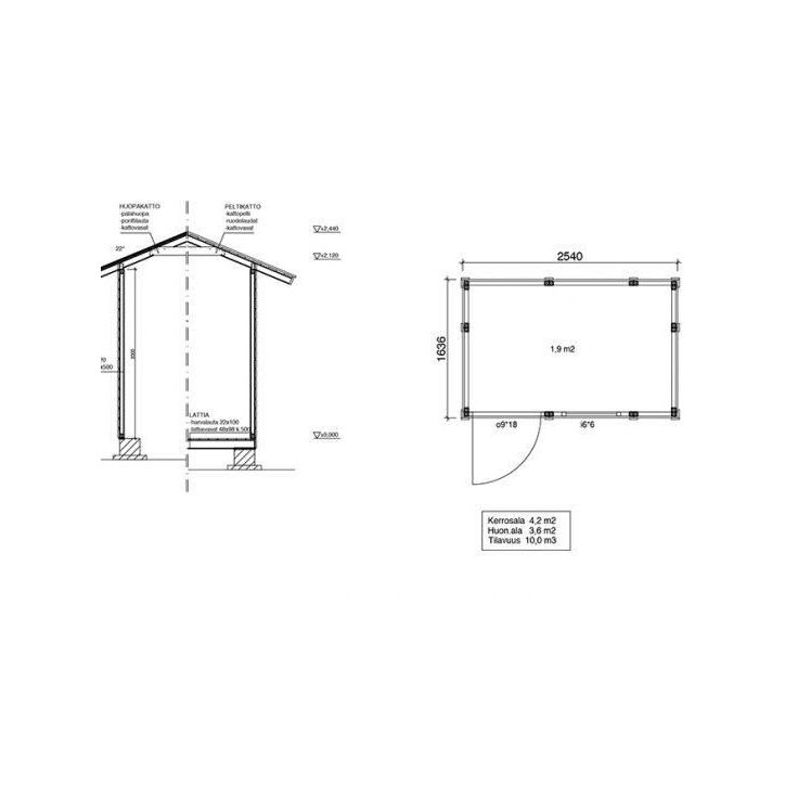 Elementtivarasto Aarni E2b, 2540x1640mm, 4.17m², puuvalmis