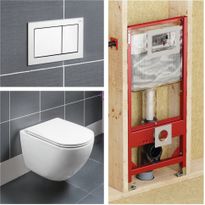 Seinä-WC-paketti Tece TH Pro 2, Tece Base Nordic -asennusteline ja Tammiholma Icon XC90 WC-istuin, huuhtelukaulukseton, vuotosuojalla