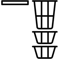 1 x hylly, 1 x pyykkikori, 2 x säilytyskori