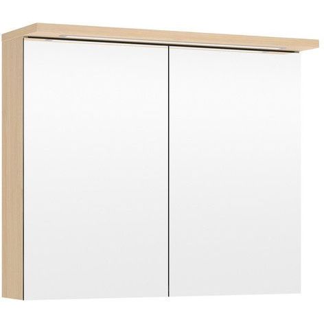 Peilikaappi LED-valolla Temal Highlight, 80 cm, 2 ovea, pistorasia oikea, vaalea tammi