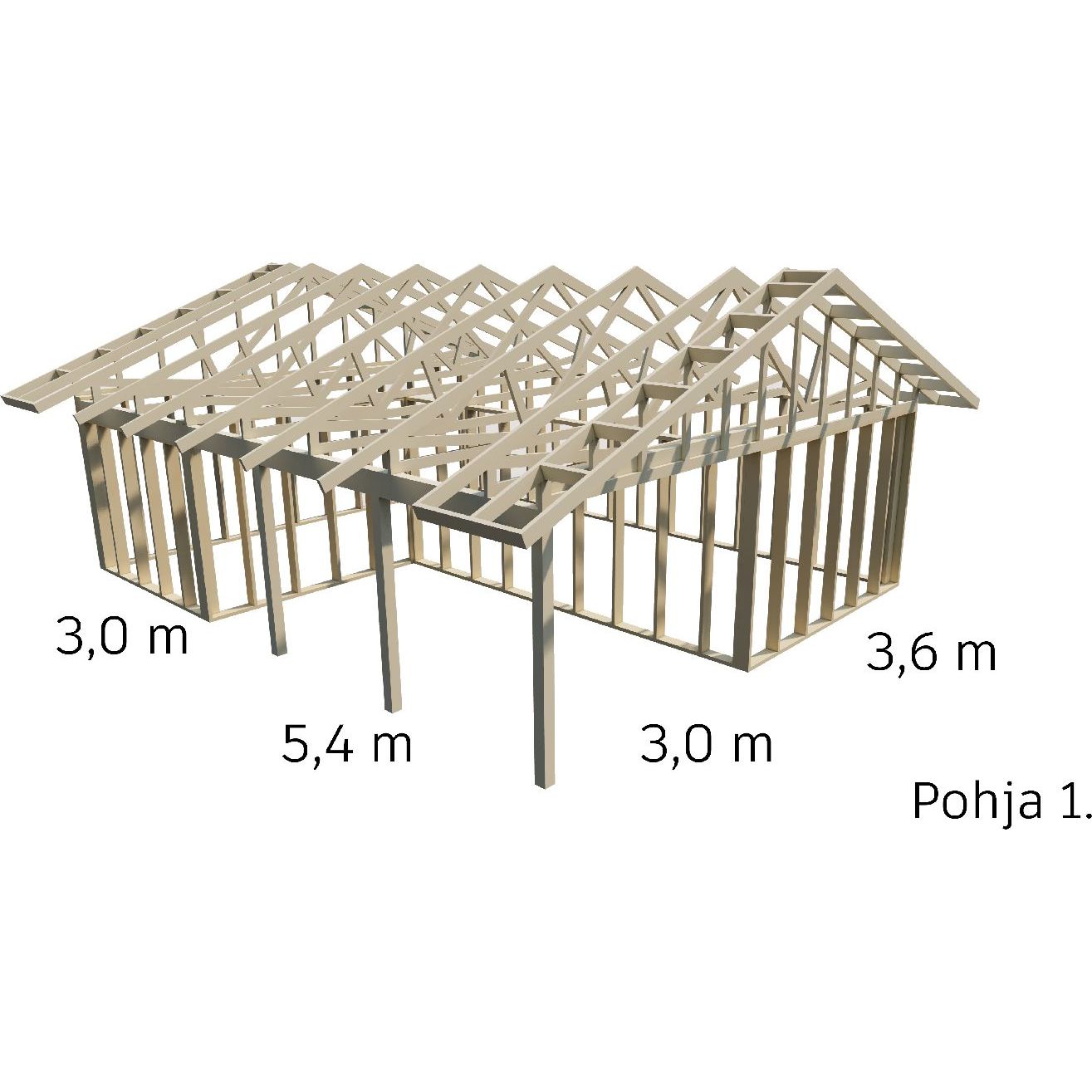 Autotallin runkopaketti autokatoksella Aarni 6.6m x 8.4m, pohjaratkaisu 1