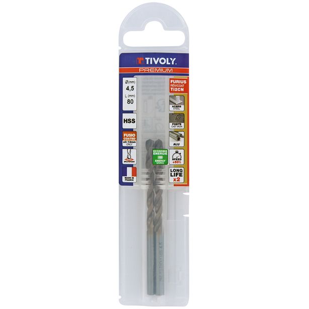 Metalliporanterä Tivoly Furius HSS Ti2CN Fusio, 4, 5mm, 2 kpl