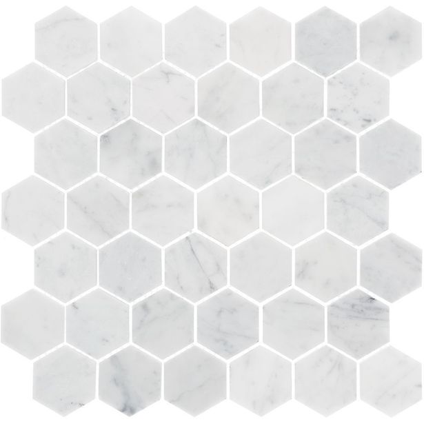 Marmorimosaiikki Carrara Hexagon, kiillotettu, 325x315x10mm