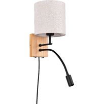 Seinävalaisin Trio Nilam lukuvalolla, 18cm, LED + E27, luonnonpuu