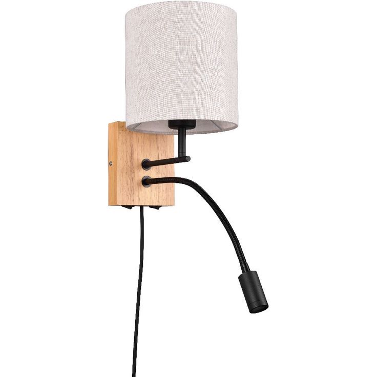 Seinävalaisin Trio Nilam lukuvalolla, 18cm, LED + E27, luonnonpuu
