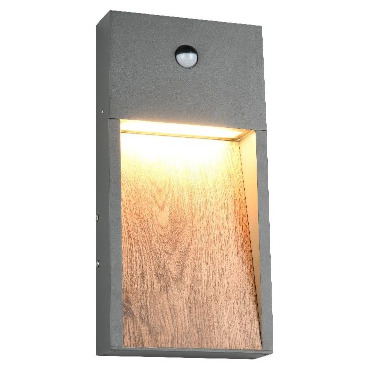 LED-seinävalaisin Trio Salmon, puu/antrasiitti, liiketunnistin