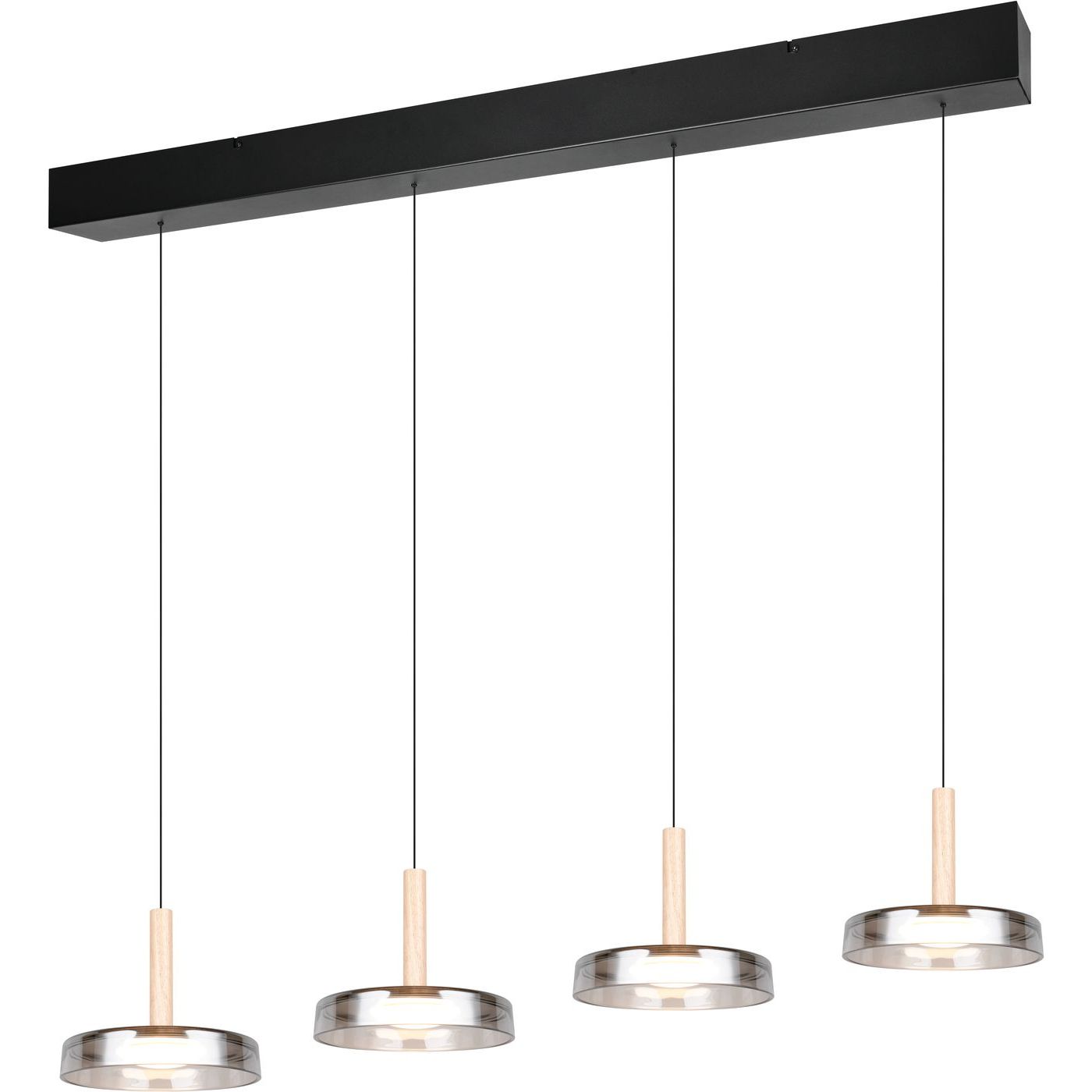 LED-riippuvalaisin Trio Celeste, 4-os, mattamusta/kromattu/puu