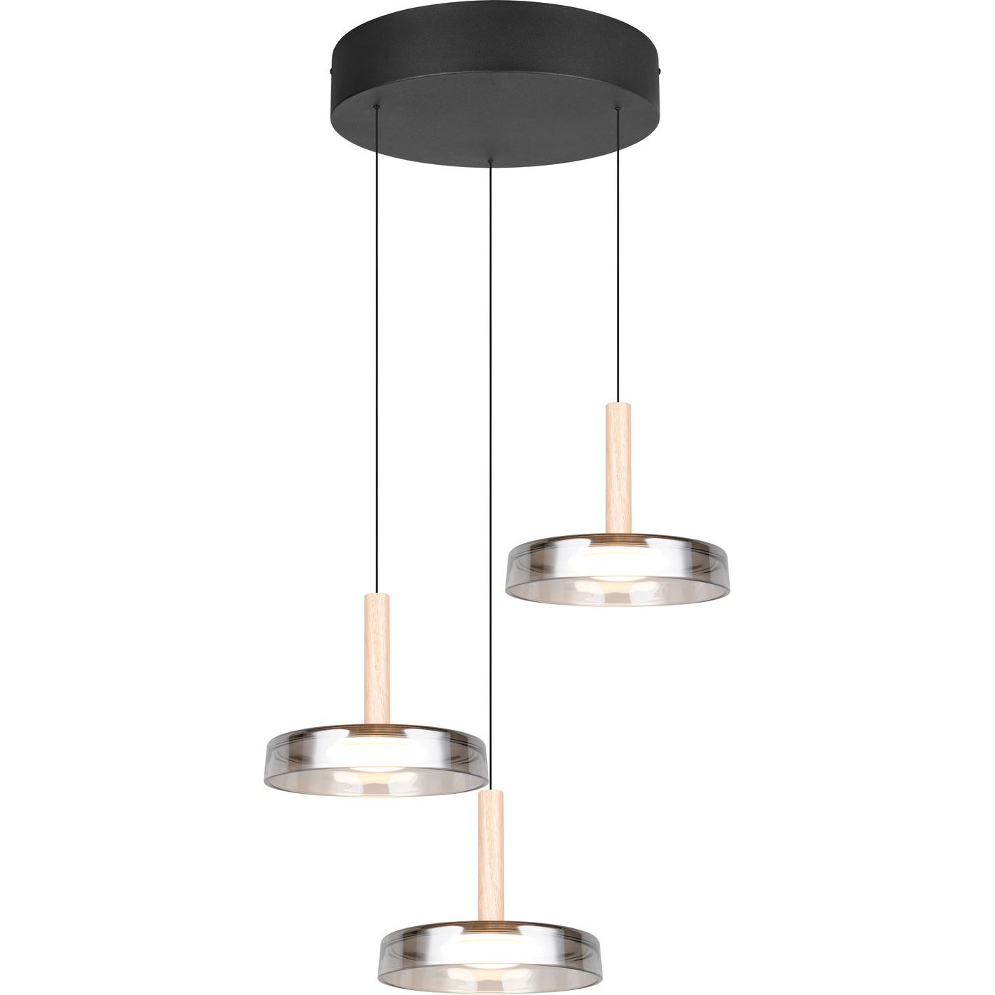 LED-riippuvalaisin Trio Celeste, 3-os, mattamusta/kromattu/puu