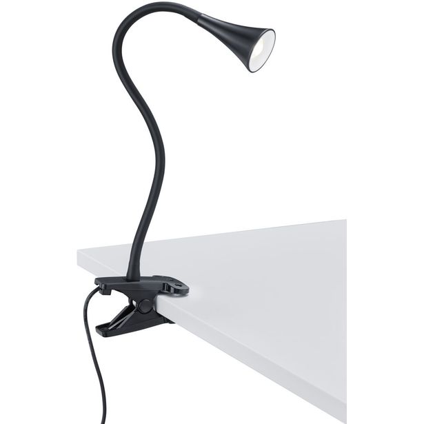 LED-pöytävalaisin Trio Viper, 62x350 mm, musta nipistimellä
