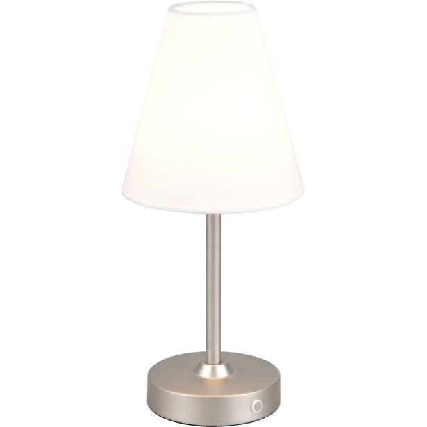 Pöytävalaisin Trio Kenny LED 3000K harjattu teräs/valkoinen ladattava