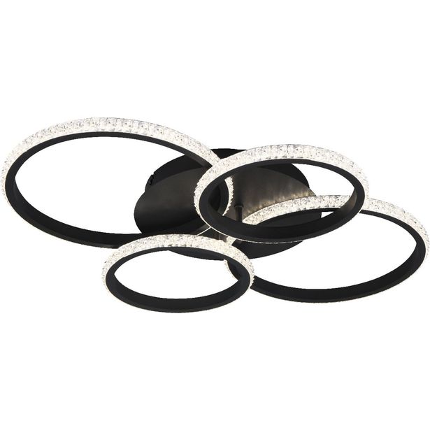 LED-kattovalaisin Trio Cires, mattamusta/kristalliefekti, 4000K