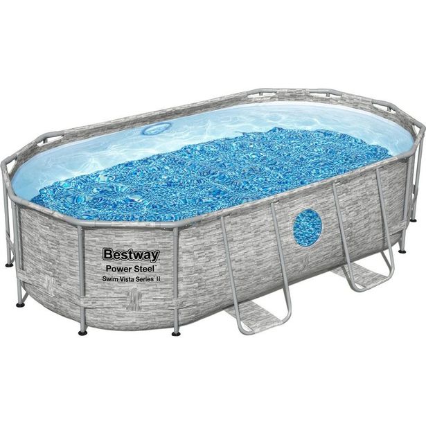 Uima-allassetti Bestway Power Steel Swim Vista, 427x250x100cm, ovaali, ikkunalla