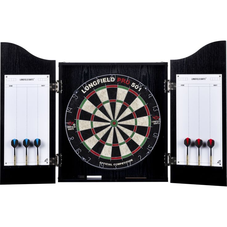 Darts-setti Longfield, taulu, kaappi ja tikat, musta