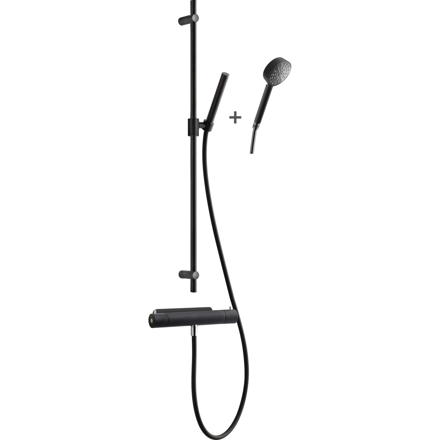 Suihkusetti Tapwell EVM168 Matte Black, termostaattihanalla, suihkuhana, matta musta