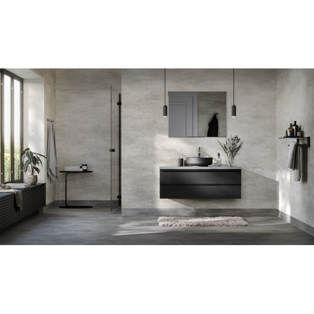 Märkätilan muovimatto Tarkett Aquarelle Raw Concrete Dark Grey, leveys 2m