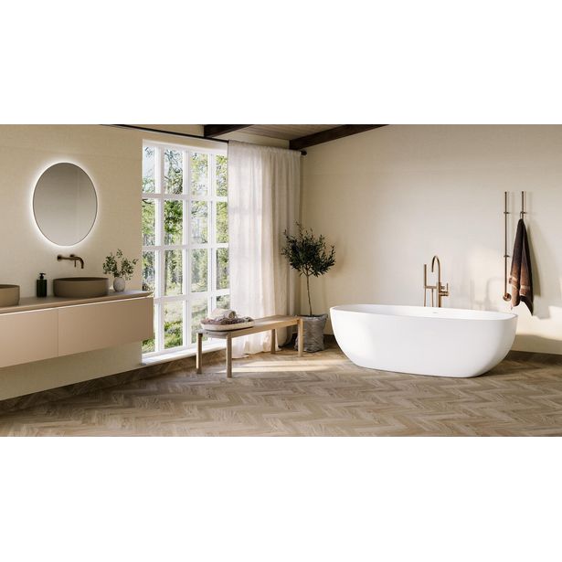 Märkätilan muovimatto Tarkett Aquarelle Skane Heringbone Autumn, leveys 3m