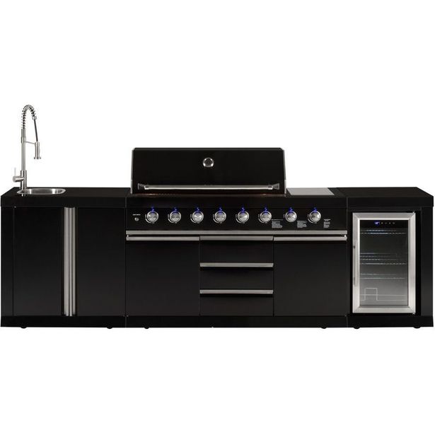 Kaasugrilli/kesäkeittiö jääkaapilla Mustang Black Diamond 6 poltinta sivukeitin infrapunapoltin musta