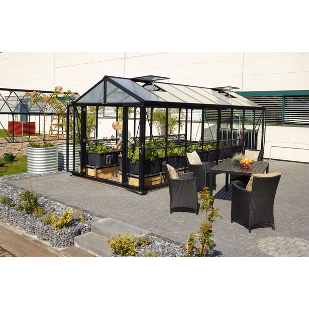 Kasvihuone Vitavia Poseidon 15700, 15,7m², turvalasi/musta, kennolevykatto