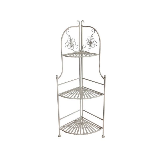 Kulmahyllykkö kukkakoristein Chic Garden, 120x49x49cm, 3 tasoa, kokoontaittuva, valkoinen