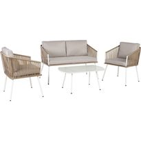 Sohvaryhmä Chic Garden Biella, 2 tuolia + sohva + pöytä, valkoinen/beige/harmaa
