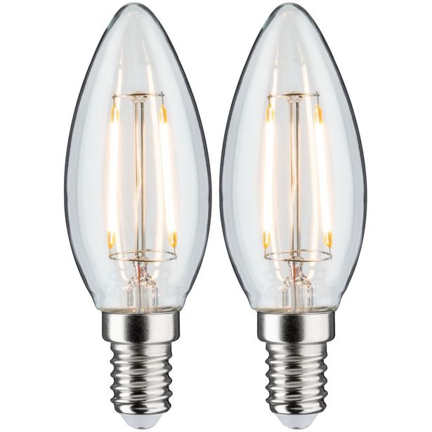 LED-kynttilälamppu Paulmann Candle, E14, 250lm, 2.7W, 2700K, filamentti, kirkas, 2kpl