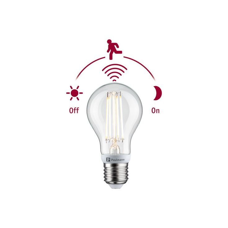 LED-polttimo Paulmann Filament 230V LED Pear, E27, 806lm, 7W, 2700K, hämäräohjatulla liiketunnistimella, kirkas