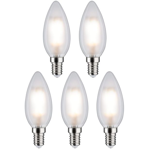 LED-kynttilälamppu Paulmann Candle, E14, 470lm, 4.8W, 2700K, matta, 5kpl