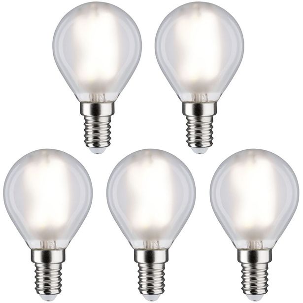 LED-filamenttilamppu Paulmann Drop, E14, 470lm, 4,8W, 4000K, matta, 5kpl