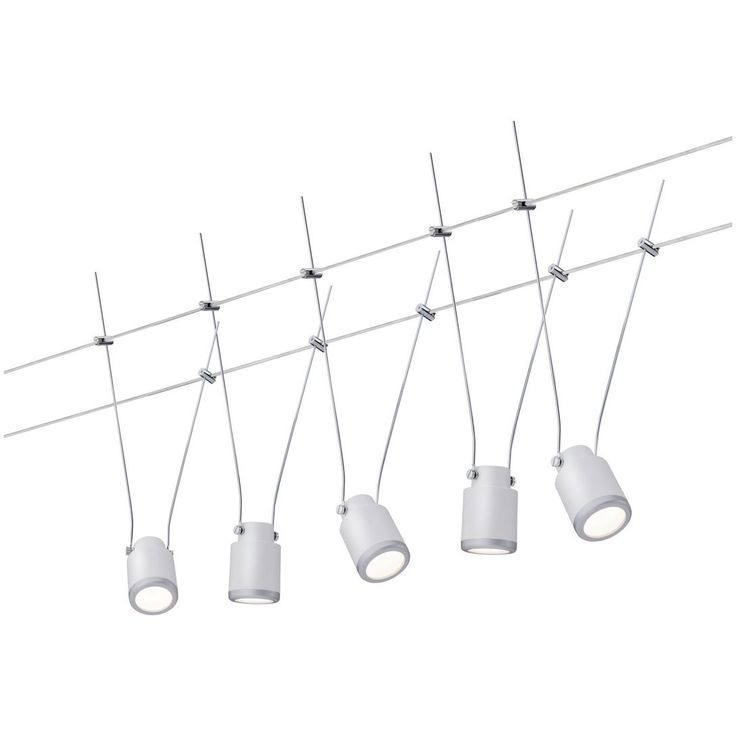 LED-vaijerivalaisinsetti Paulmann TunLED, 2700K, 5 valaisinta, valkoinen/mattakromi