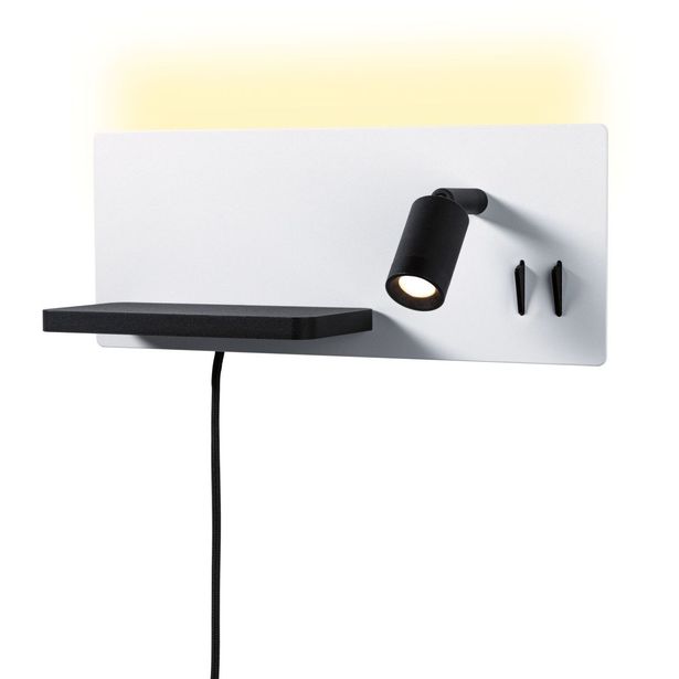 LED-seinävalaisin Paulmann Serra Left, USB C, 2700K, himmennettävä, mattavalkoinen/mattamusta