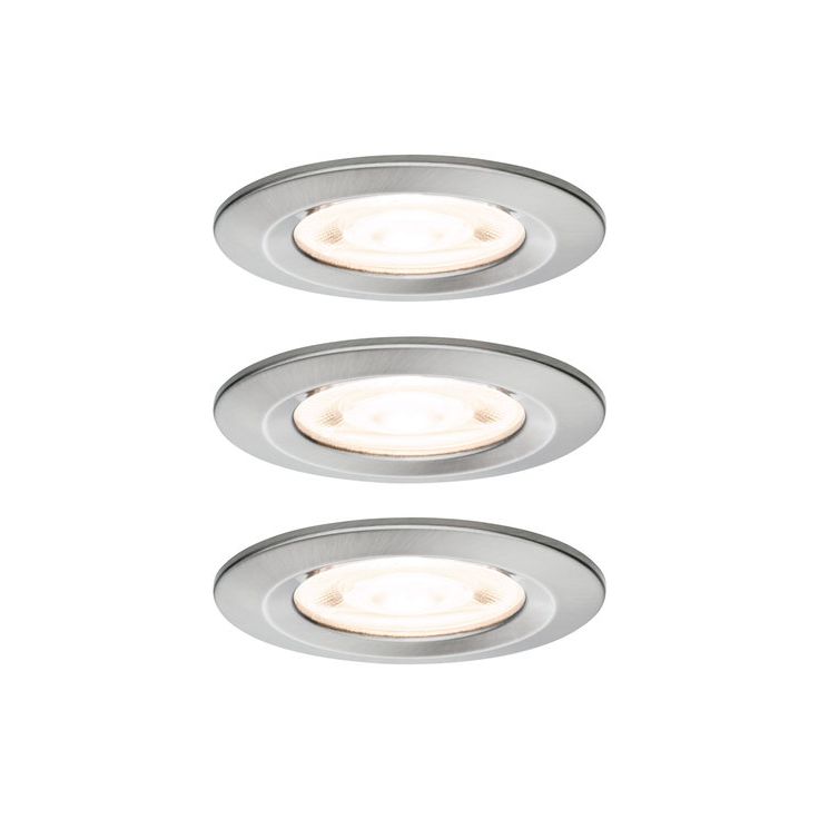 LED-alasvalosetti Paulmann Nova, Ø78mm, GU10, IP44, 3x4.9W, 3x550lm, 2700K, kolmiportaisesti himmennettävä, harjattu rauta