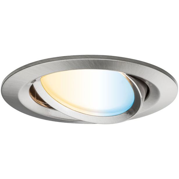Upotettava LED-valaisin Paulmann Nova Plus Coin, Smart Home Zigbee 3.0, Ø84mm, säädettävä värilämpötila, himmennettävä, harjattu rauta