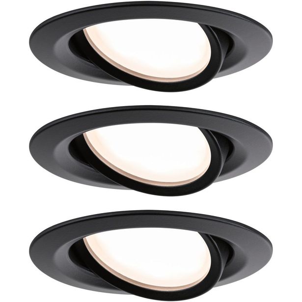 Upotettava LED-valaisin Paulmann Nova Plus Coin, 3kpl, IP65, Ø93mm, 6W, 470lm, 2700K, himmennettävä, mattamusta