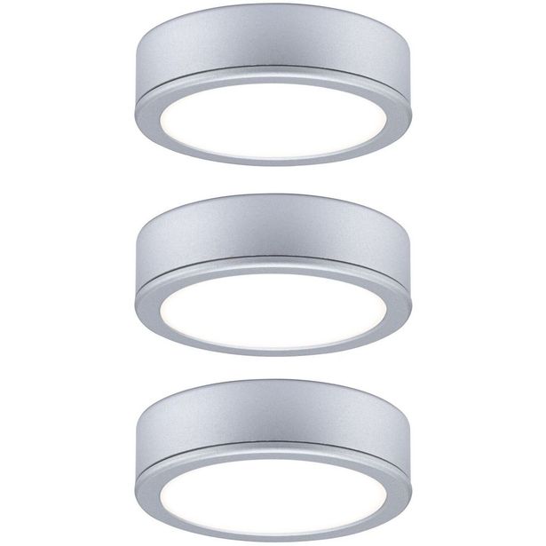 LED-kalustevalaisin Paulmann Pukk, 3kpl, 3.5W, 65mm, 210lm, mattakromi