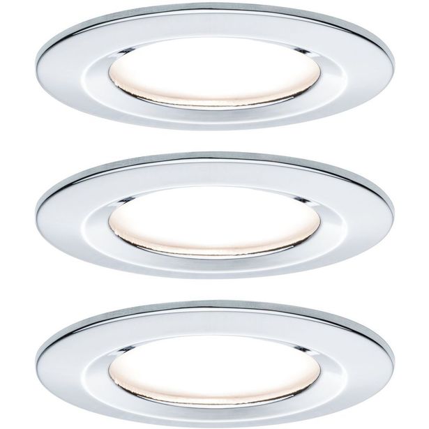 Upotettava LED-valaisin Paulmann Nova Coin Rigid, 3kpl, IP44, Ø78mm, 6W, 470lm, 2700K, himmennettävä, kromi