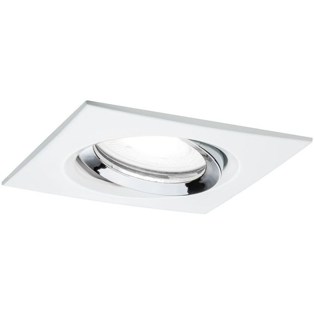 Upotettava LED-valaisin Paulmann Nova Plus, IP65, 93x93mm, GU10, 6W, 470lm, 4000K, himmennettävä, mattavalkoinen/kromi
