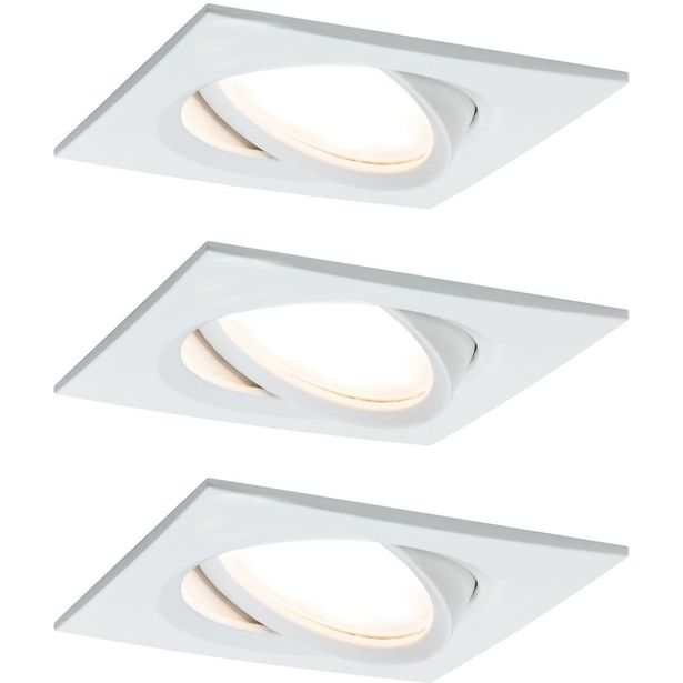 Upotettava LED-valaisin Paulmann Nova Plus Coin, 3kpl, 84x84mm, 6W, 470lm, 2700K, himmennettävä, mattavalkoinen