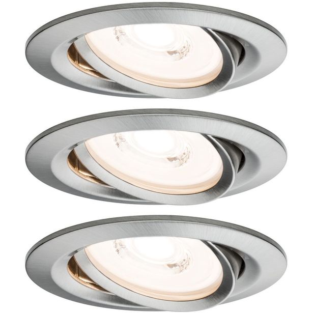 Upotettava LED-valaisin Paulmann Premium Coin, 3kpl, Ø84mm, 6.3W, 430lm, 2700K, himmennettävä, harjattu rauta