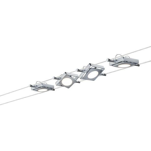 LED-vaijerivalaisinsetti Pailmann MacLED Basic, 2700K, neljä valaisinta, mattakromi