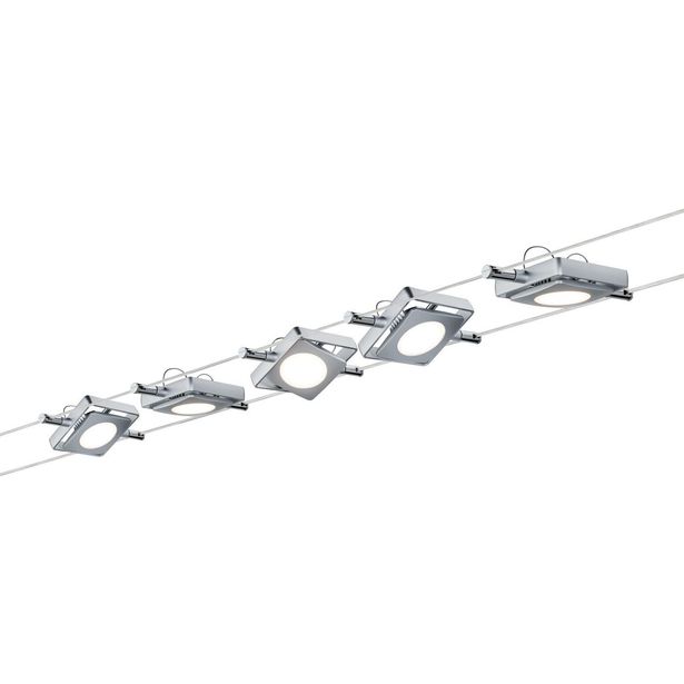 LED-vaijerivalaisinsetti Paulmann MacLED Basic, 2700K, viisi valaisinta, mattakromi