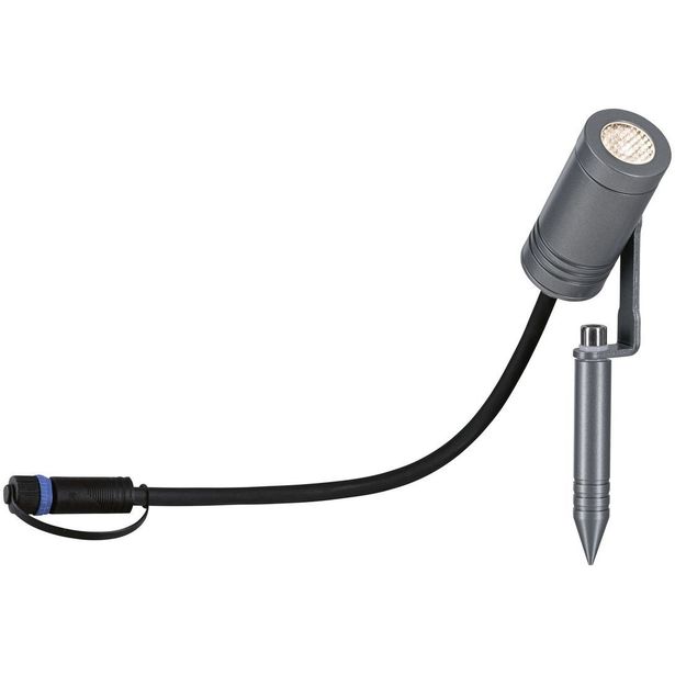 LED-puutarhaspotti Paulmann Plug & Shine Radix, IP65, 3000K, 6W, harmaa