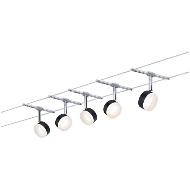 Vaijerivalaisinsetti Paulmann CorDuo ClearLED, 2700K, 230/12V, 5-osainen, musta/kromi
