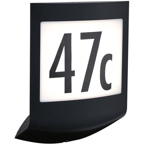 LED-numerovalaisin liike- ja hämärätunnistimella Paulmann Padea, IP44, 3000K, korroosionkestävä, antrasiitti