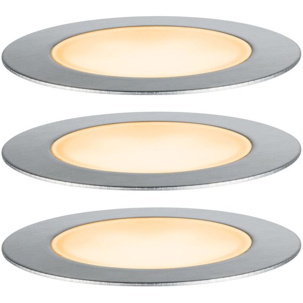 LED-terassivalaisinsarja Paulmann Plug & Shine Floor, IP67, 2200K, 3x2W, hopea