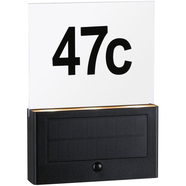 LED-numerovalaisin aurinkokennolla Paulmann Neda, IP44, 2200K, liiketunnistin, antrasiitti