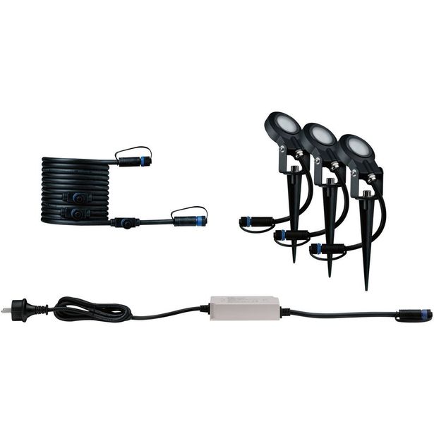 LED-puutarhaspottisarja Paulmann Plug & Shine Sting, IP67, 2200K, 3x6.3W, antrasiitti