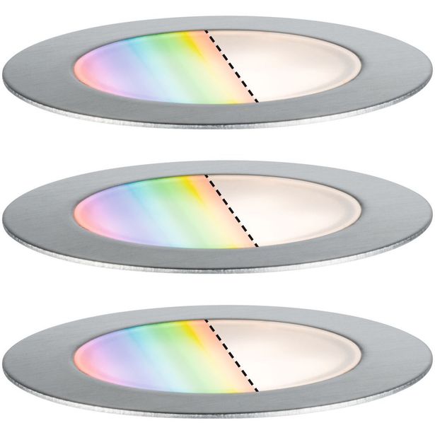 LED-terassivalaisinsarja Paulmann Plug & Shine Floor, Smart Home Zigbee 3.0, IP67, RGBW+, 3x2W, rst